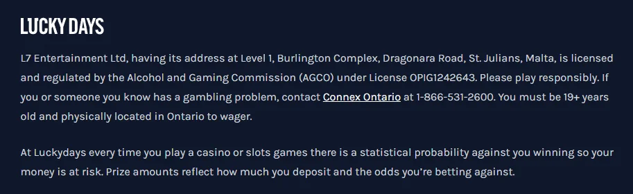 Lucky Days Casino license